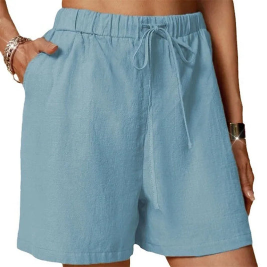 Independent website wish Amazon new style pure color loose casual elastic waist lace-up shorts for women