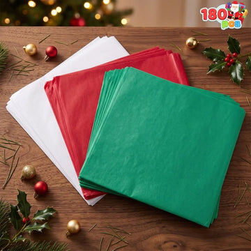 Joyfy 180 pieces of 20 inch x 20 inch Christmas tissue set (red, green, white); 60 sheets of each color, simple and quick decoration accessories for gifts and wine bottles, Christmas party supplies set.