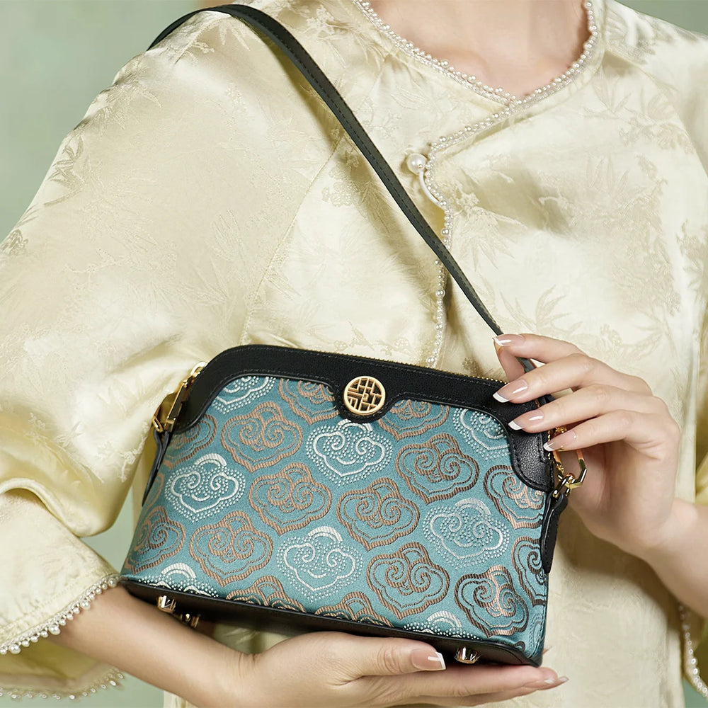 Limited Hot Chinese Style Cow Leather Women Messenger Bag Soft Skin Soft Embroidery Crossbody Bags Purses Royal Stylish #SC1600