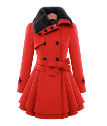 women woolen coat 2026 New fitted mid-length woolen coat double-breasted thickened overcoat + belt women's clothing