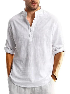 Magliette da uomo in cotone e lino nuove Camicie abbottonate a maniche lunghe Camicie da spiaggia Henley Magliette hawaiane da uomo Magliette traspiranti