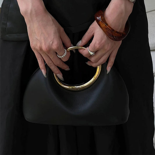 Borsa da donna alla moda Elegante pochette con manico superiore in metallo Borsa da sera Piccola borsa in pelle PU retrò