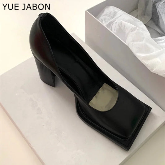 Square Toe Chunky Mary Jane Shoes Women Shallow Strap Retro Women Shoes Designer Pumps Woman Spring Fall New Black High Heels