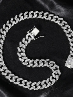 Hip Hop Men Women 14MM Prong Cuban Link Chain Necklace Bling Iced Out Tennis Chain Rhinestone Paved Miami Cuban Necklace Jewelry