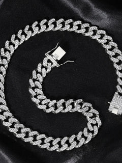 Hip Hop Men Women 14MM Prong Cuban Link Chain Necklace Bling Iced Out Tennis Chain Rhinestone Paved Miami Cuban Necklace Jewelry