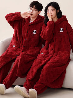Panda Cartoon Cute Flannel Sleepwear For Couples Winter Warm Coral Fleece Men Pajamas Women's Homewear pijama feminino inverno