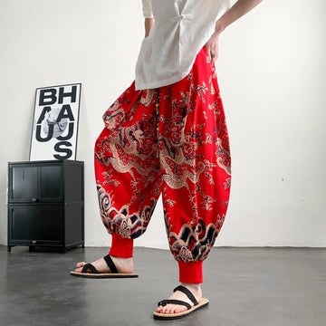 Pantaloni Estivi da Uomo 2026 in Cotone Leggero Sottile Comodi da Spiaggia, Pantaloni Larghi Casual Hip Hop Stampati, Pantaloni Jogger Oversize alla Moda