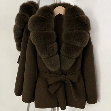 TARUXY Women Wool Coat Faux Fur Trim Belted Long Sleeve Winter Casual Street Faux Fur Collar Jacket Elegant Warm Outerwear 2026