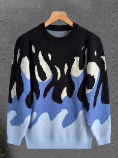 New Korean Trendy Men Sweaters Light Luxury Knitted Color Clashing O Neck Long Sleeve Pullover Casual High Street Knitwear M-3XL