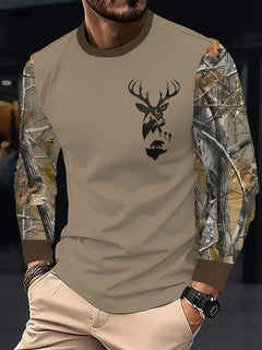 Men's Hunting 3D Geometric Print T-Shirt Comfort Casual Long Sleeve Round Neck Top Fashion Street Style Quick-Dry Men's Clothing