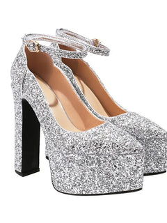 Ochanmeb Bling Bling Silver Gold Glitter Shoes Woman Ultra High Heels Platform Buckle Sequin Red Pumps Ladies Party Prom Wedding