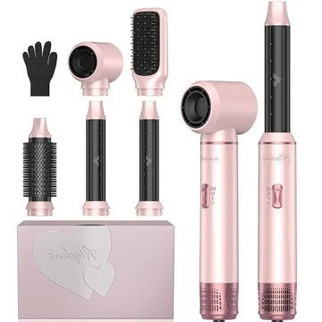 UKLISS Hot Air Brush 5 in 1 Air Styler Set Hair Styler Airbrush 5 in 1 Hair Styler Set with Round Brush Hair Dryer Hair Dryer Curling Iron for Straightening, Drying, Volume, Curling