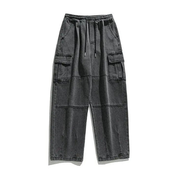 2025 Men's retro camouflage jeans, informal washed wide leg jeans, men's autumn and winter loose pants, old blue multi pocket PlatiNum