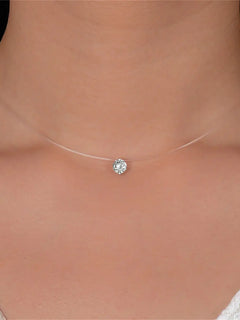 Fashion Shiny Crystal Necklace For Women Female Transparent Fishing Line Round Zircon Choker Minimalist Clavicle Chain Jewelry