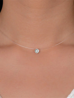 Fashion Shiny Crystal Necklace For Women Female Transparent Fishing Line Round Zircon Choker Minimalist Clavicle Chain Jewelry