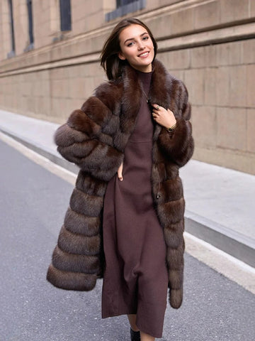 ZADORIN Luxury Winter Mink Coat Woman Stand Collar Long Brown Faux Fur Coat Woman Chic Warm Fluffy Jacket Fur Faux Coats Jackets