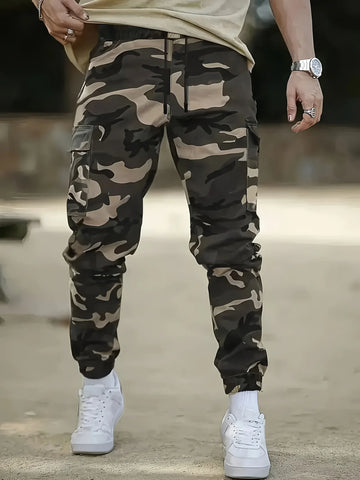 Men's Camouflage Cargo Pants Sweatpants Outdoor Bunched Long Trousers Casual Autumn Multi-Pocket Durable Workwear Male Trouser