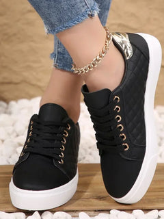 Size 35-41 2024 Women White Sneakers Spring Autumn Womens Fashion Black Lace-up Soft Soled PU Leather Shoes Ladies Casual Shoes