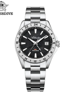 ADDIESDIVE Dual Time Zones Men's Watch AD2548 Luminous Sapphire Swiss 515-24H Quartz Watch Diving 200m Waterproof GMT Watch New