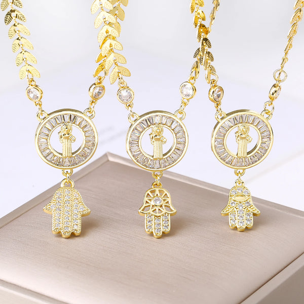 Nostra Signora di Guadalupe Hamsa Mano Collana a catena in acciaio inossidabile Placcato in oro Zircone Gioielli religiosi per le donne Regalo con amuleto di fascino