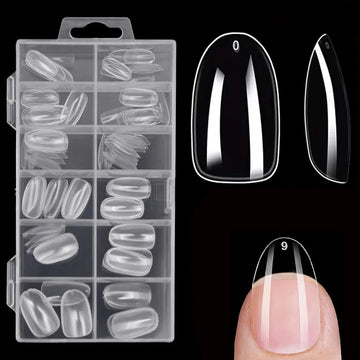 120-Piece Transparent Nail Sticker Set, Including 12 Different Sizes Such as Square, Oval, Pointed, Almond, and Coffin, Full-Cover Acrylic False Nails
