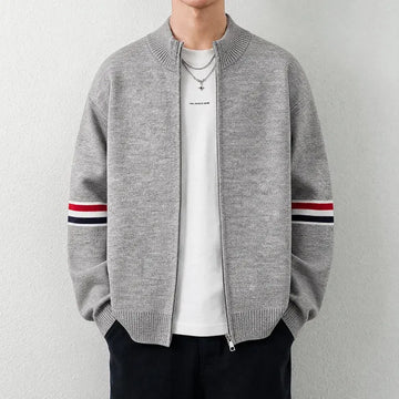 Fashion Luxury Zipper Knitted Cardigan Men Trend Brand Color Blocked Striped Design Youth Casual Winter Thick Warm sweater coat