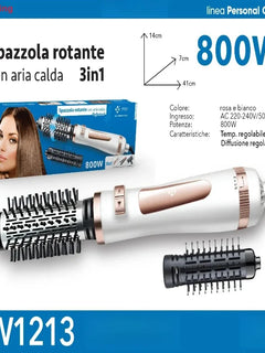 3 in 1 Rotating Hot Air Brush, 800W Professional Hair Dryer Brush, Bi-Directional Rotation with 2 Curling Rollers, Adjustable Temp & Speed Hair Styling Tool