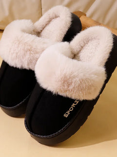 Winter Warm Sports Fluffy Slippers Women Thick Sole Non Slip Plush House Shoes Woman Fashion Faux Fur Platform Indoor Slippers