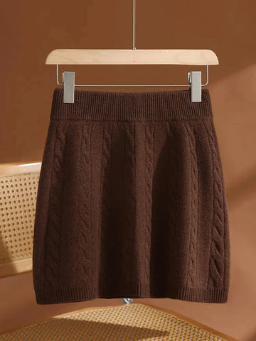 Women's Wool Mini Skirt A-line Twist Flower Elastic Waist Skirt Above Knee Umbrella Dress 100% Merino Wool Knitted Autumn Winter PlatiNum