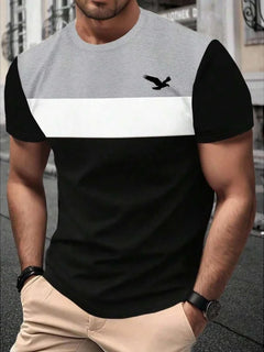 T-shirt con giunture geometriche stampate in 3D per uomo T-shirt con motivo a strisce colorate T-shirt casual estive con o-collo maniche corte larghe