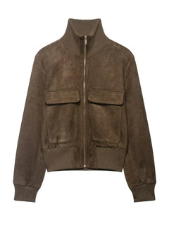 Ladies Short Vintage Faux Suede Autumn Winter Jacket Women Coat Stand-Collar Zip-up Field Trendy Streetwear Chic Jacket Female