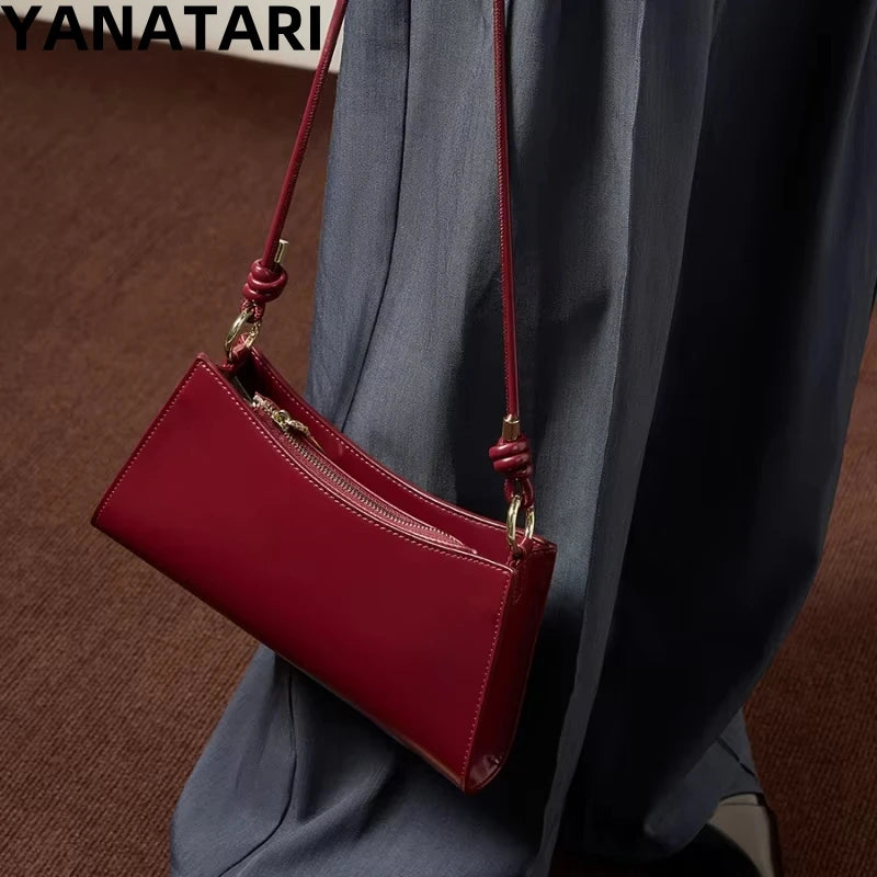 YANATARI underarm cowhide Genuine leather handbags women vintage red shoulder bag female korean luxury bag high quality 2025