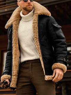 Winter Faux Leather Jackets Men Fleece Turn Down Collar Motorcycle Coat Solid Male Warm Thick Windproof Zipper Casual Outwear
