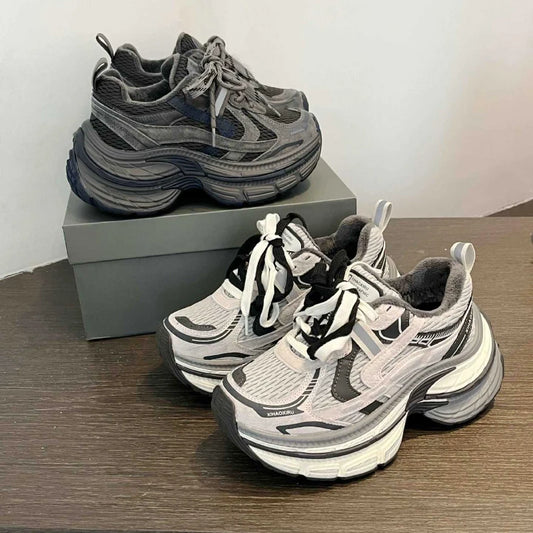 Stylish Platform Sneakers Warm Flat Shoes For Winter Comfortable Platform Shoe With Added Height Distressed Casual Running Shoes