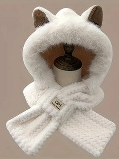 1PC Women's Cat Ear Hat with Pom-Pom, Soft Fleece Lined Winter Beanie for Christmas Gift, Cute Animal Themed Festival Cap