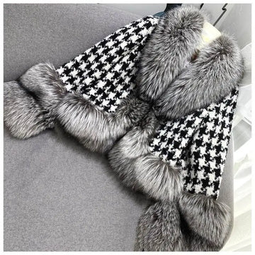 2026 Spring Autumn New Faux Fur Coat Women Fashion Vintage Houndstooth Slim Waist Jackets Y2k Loose Long Sleeve Tops Mujer