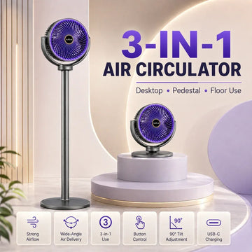 Ventilatore Turbo 3-in-1 per Circolazione d'Aria Domestica, Ventilatore da Terra e da Tavolo Retrattile con Telecomando, Ventilatore Portatile per Ufficio e Camera da Letto