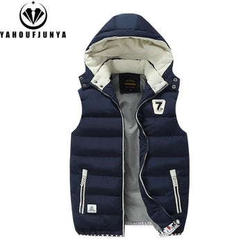 New Men Spring Sleeveless Warm Detachable Hooded Vest Jackets Men Autumn Solid Color Outdoors Windproof Casual Fashion Vest Male