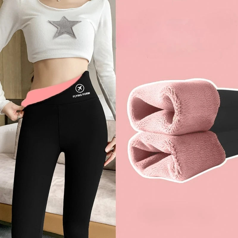Women High-Waisted Winter Leggings Add Plush Fleece Slimming Tights Warm Trousers Casual Cashmere Pants For Women