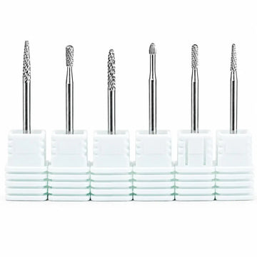 6PCS Tungsten Carbide Nail Drill Bit Set for Cuticle Prep, Professional Manicure Bits for Sidewalls, Dead Skin and Nail Surface Cleaning, with Individual Storage Bases, Salon Nail Art Tools