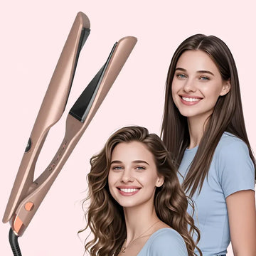 2 in 1 Hair Straightener Curler, Twist Curling Flat Iron, Dual Voltage, Anti-Frizz Tourmaline Ceramic, 250-450°F Adjustable for All Hair Types, Travel-Ready, Fast 30s Heat-Up, Auto Shut-Off, with Heat-Resistant Silicone Mat