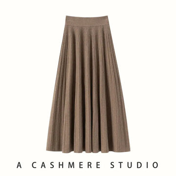 2025 New Grace Women's Cashmere Long Pleated Skirt Autumn Winter Office Lady Cashmere Skirt 100% Cashmere Pupular Dress Skirt PlatiNum