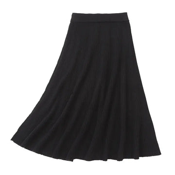 Women's 35% Cashmere 65% Wool Thickened Elastic-Waist Solid-Color Pleated Skirt, Warm & Slim-Fit PlatiNum