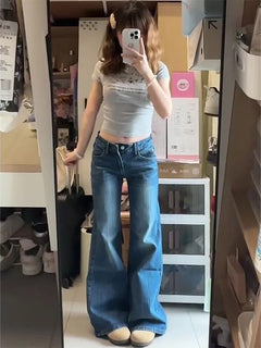 2025 Vintage High Street Jeans a vita bassa Donna Estate All-Match Gamba larga Y2K Pantaloni in deni