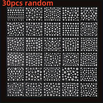 30Pcs Christmas 3D Nail Art Stickers Decals Self‑Adhesive Cartoon Snowflake Snowman Nail Art Supplies for Women Manicure Decorations