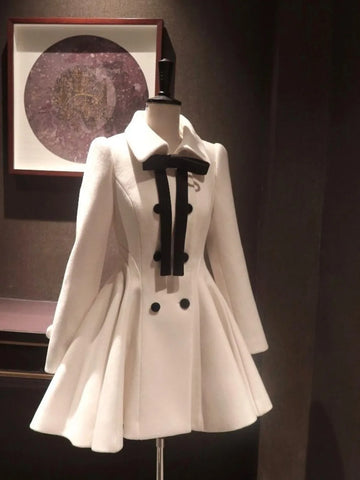 Neploe Hepburn Celebrity Elegant Bow Coat Woolen Slim Waist Luxury Small Fragrance Blends New A-line Pleated Ball Gown Jackets