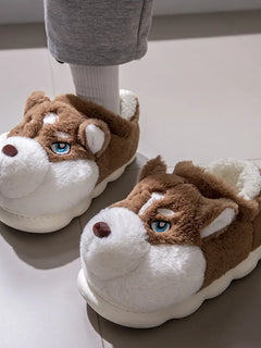 Plus Size 50 Indoor Fluffy Slippers For Women Men Winter Warm Shoes Cute Cartoon Dog Light Weight Couples Home Floor Slipper