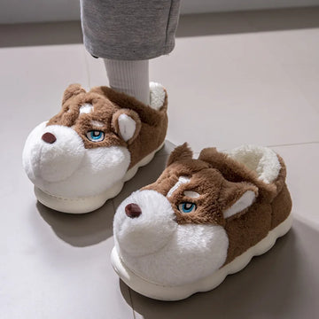 Plus Size 50 Indoor Fluffy Slippers For Women Men Winter Warm Shoes Cute Cartoon Dog Light Weight Couples Home Floor Slipper