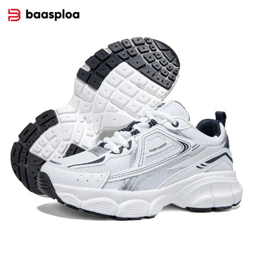 Baasploa Women Running Shoes Lightweight Breathable Sport Shoes Female Comfort White Casual Sneakers Height Increase Cushioning PlatiNum