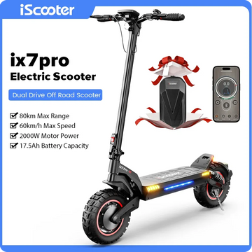 Monopattino elettrico iScooter iX7Pro a doppia trazione per fuoristrada, velocità massima 60 km/h, pneumatici da 10 pollici, 2000W, 17.5Ah, 48V, pieghevole, con app.